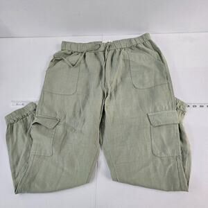 Nicole Miller Women's Linen Cargo Jogger Pants Sage Green L 6143‎